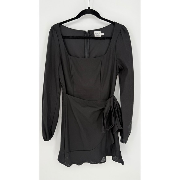 Princess Polly Dresses & Skirts - Princess Polly Villa Black Long Sleeve Linen Blend Faux Wrap Skirt Mini Dress 8